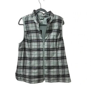 J. Jill Jade Plaid Curved Hem Puffer Vest Size M Pockets Fleece Lined New